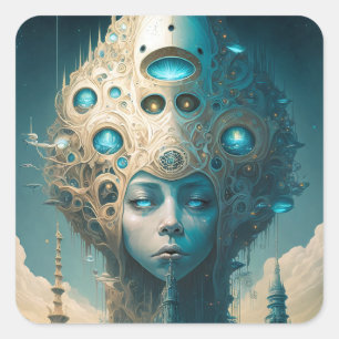 Surreal Futuristic Alien Woman Lanscape Vierkante Sticker