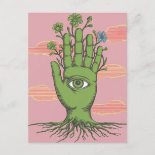 Surreal Gardeners Groene Hand Blauwe Bloem Briefkaart