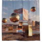 Surreal Geometric Composition With Golden Spheres Douchegordijn (Voorkant)