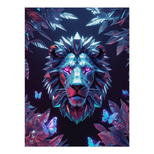 Surreal Geometry Lion Jungle - Poster Futuriste (Devant)
