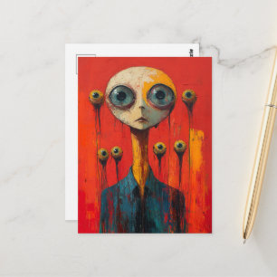 Surreal Gezicht Met Verschillende Ogen Briefkaart