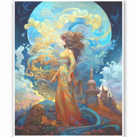 Surreal Goddess Queen Fantasy Art Sticker (Voorkant)