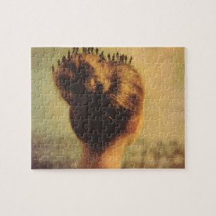 Surreal haar met kleine mensen legpuzzel
