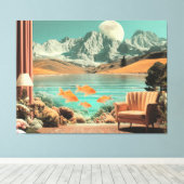 Surreal Interior with Fish and Moonlit Landscape Canvas Afdruk (Insitu (Houten vloer))