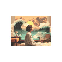 Surreal Interior With Woman and Cat