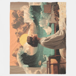 Surreal Interior With Woman and Cat Fleece Deken