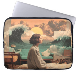 Surreal Interior With Woman and Cat Laptop Sleeve