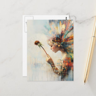 Surreal kleurrijke paardenbloem fee briefkaart