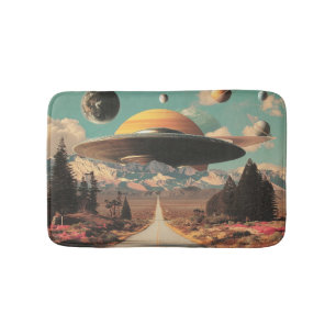 Surreal landschap met weg, UFO en Saturnus Badmat