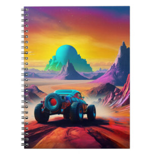 Surreal landschap met woestijnauto notitieboek