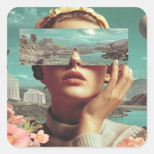 Surreal landschapsvisie, Surrealistisch vrouwenpor Vierkante Sticker