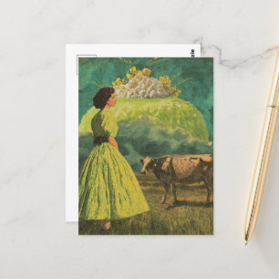 Surreal Limoen Desert Dairy Pasture Vrouw en Koe Briefkaart