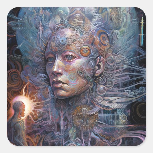 Surreal Man Visionary Art Vierkante Sticker (Voorkant)
