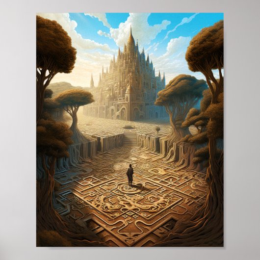 Surreal Maze Castle Landscape Fantasy Art Poster (Voorkant)