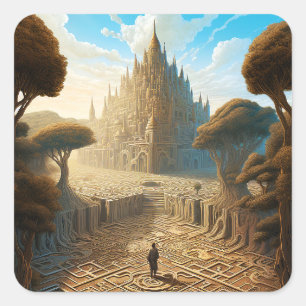 Surreal Maze Castle Landscape Fantasy Art Vierkante Sticker