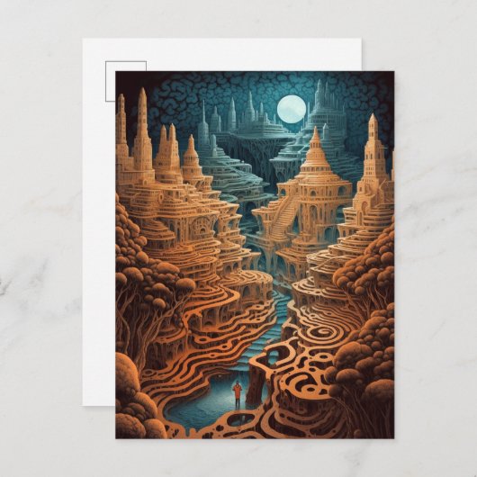 Surreal Maze Landschap Fantastische Kunst Briefkaart (Voorkant / Achterkant)