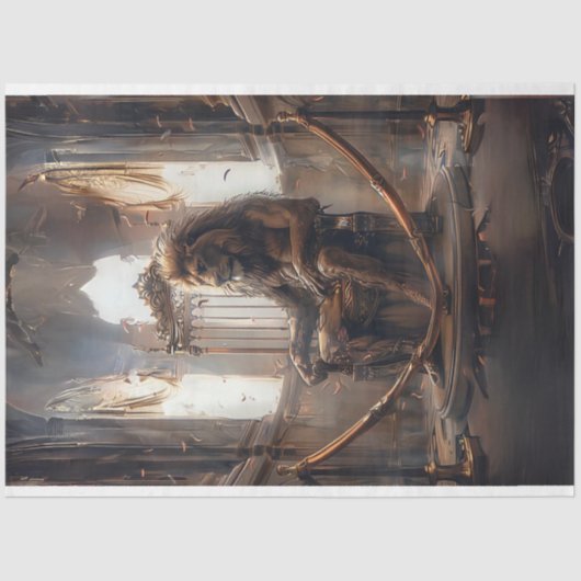 Surreal Metal Keizer Leeuw Troon Decoupage Tissuepapier (Voorkant)