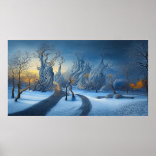Surreal Moderne Abstracte winterwonderland sneeuw Poster