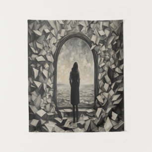 Surreal monochroom zwevende papieren muurkunst wandkleed