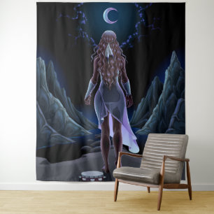 Surreal Moonlight Meisje Wandkleed
