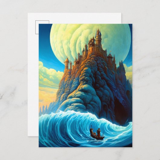 Surreal Mountain Castle Ocean Fantasy Art Briefkaart (Voorkant / Achterkant)