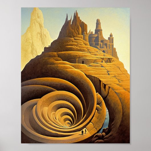 Surreal Mountain City Fantasy Art Poster (Voorkant)