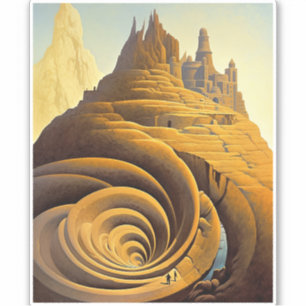 Surreal Mountain City Fantasy Art Sticker