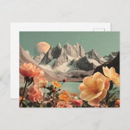 Surreal Mountain Landscape With Blooming Flowers Briefkaart