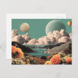 Surreal Mountain Landscape with Planets and Clouds Briefkaart