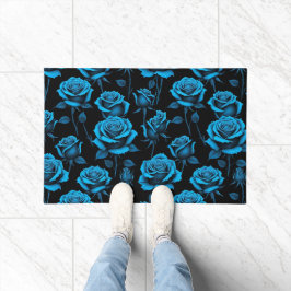 Surreal Neon Blue Roses Deurmat