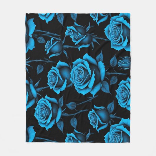 Surreal Neon Blue Roses Fleece Deken (Voorkant)