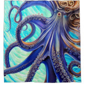 Surreal Octopus Blue Ocean Wave Impressionisme Douchegordijn (Voorkant)