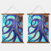 Surreal Octopus Blue Ocean Wave Impressionisme Hangend Wandkleed (Dubbel)