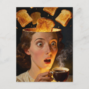 Surreal ontbijt toast en koffie vrouw briefkaart
