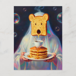 Surreal ontbijt toast pannenkoeken en koffie briefkaart