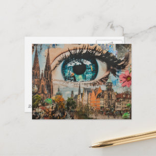 Surreal oog dat naar de stad kijkt briefkaart