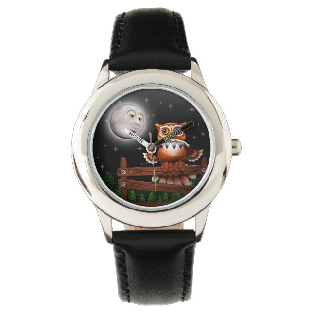 Surreal Owl en Moon Watch Horloge (Voorkant)