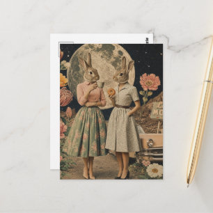 Surreal paar konijnen dames ontbijt collage briefkaart