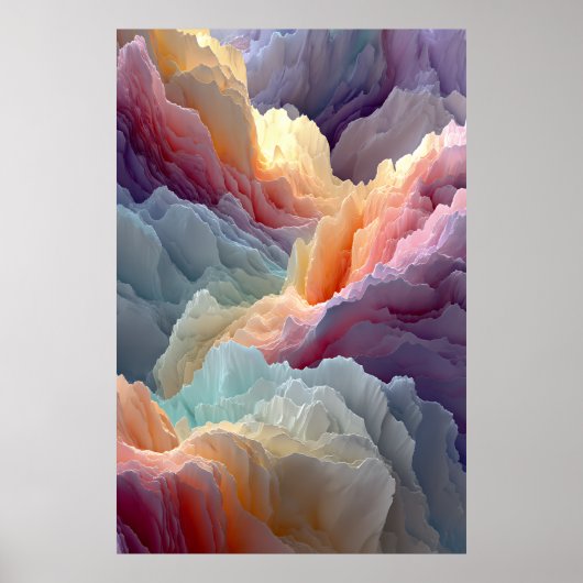 Surreal Pastel Rainbow Mountains Fantasy Landscape Poster (Voorkant)