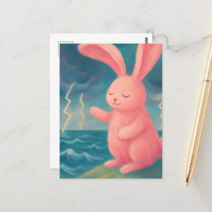Surreal Pink Bunny kalmeert de onweersbui Briefkaart