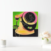 Surreal Pop Art Retro Telefoon 3 Vierkante Klok (Huis)