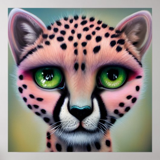 Surreal Pop Green Eyed Cheetah Poster (Voorkant)