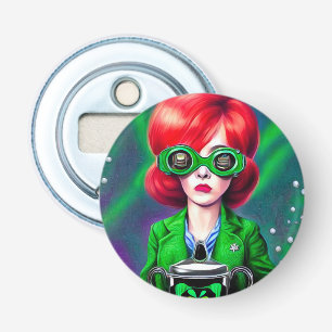 Surreal Pop St. Patrick's Day Beer Goggles Girl Button Flesopener