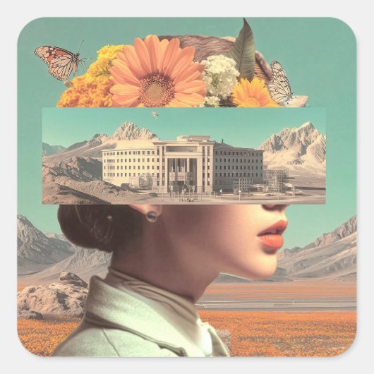 Surreal Portrait with Architectural Landscape Vierkante Sticker (Voorkant)