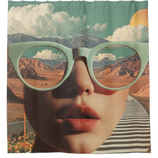 Surreal Portrait With Glasses Reflecting Desert Douchegordijn (Voorkant)