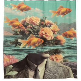 Surreal Portrait With Goldfish Flowers And Ocean Douchegordijn