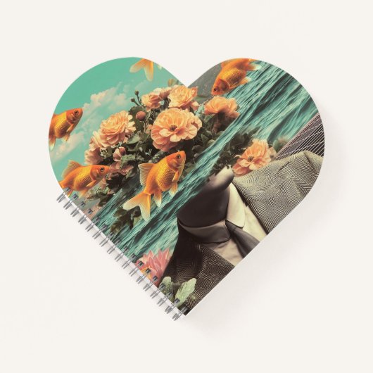 Surreal Portrait With Goldfish Flowers And Ocean Notitieboek (Voorkant)