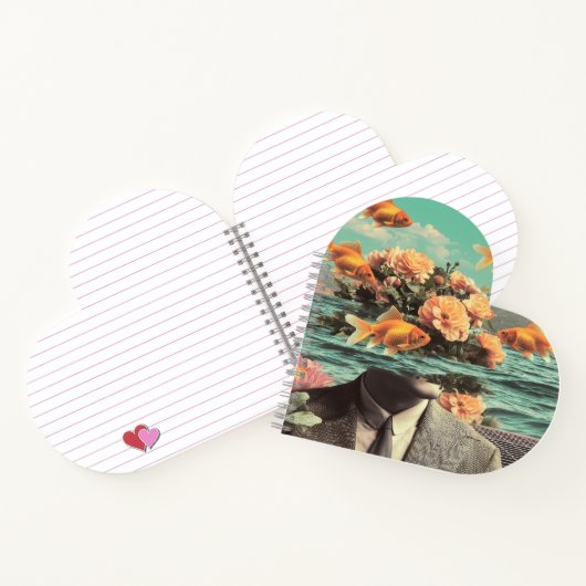 Surreal Portrait With Goldfish Flowers And Ocean Notitieboek (Binnen)