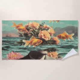Surreal Portrait With Goldfish Flowers And Ocean Strandlaken