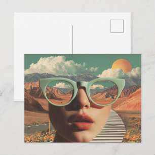 Surreal portret met een bril die de woestijn weers briefkaart